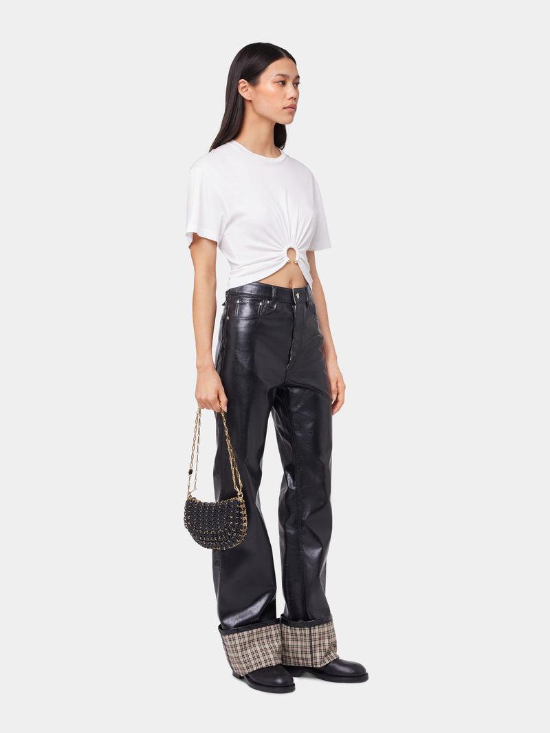 BLACK FLARED TROUSERS IN IMITATION LEATHER Product Image