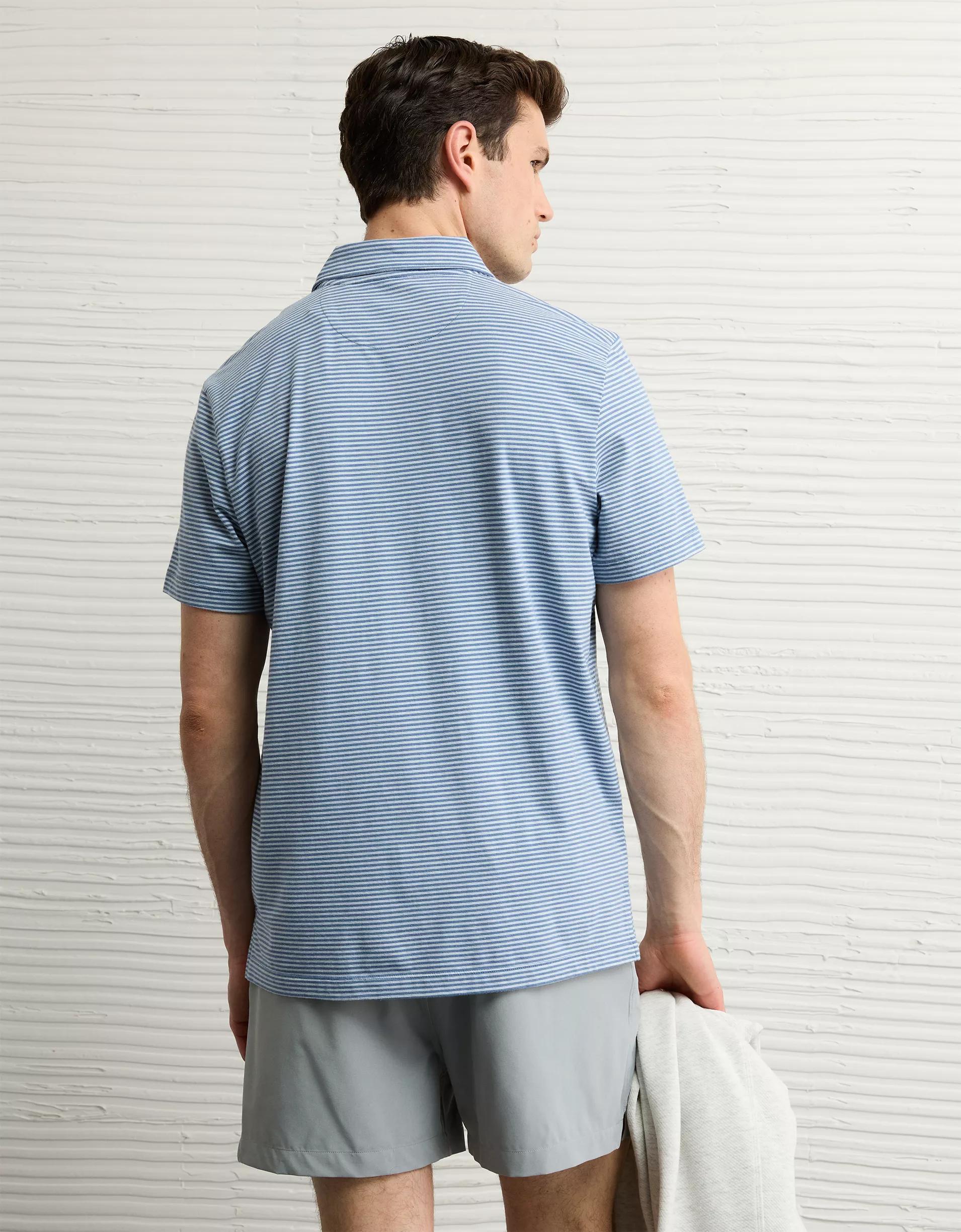 AE 24/7 Club Logo Striped Polo Shirt Product Image