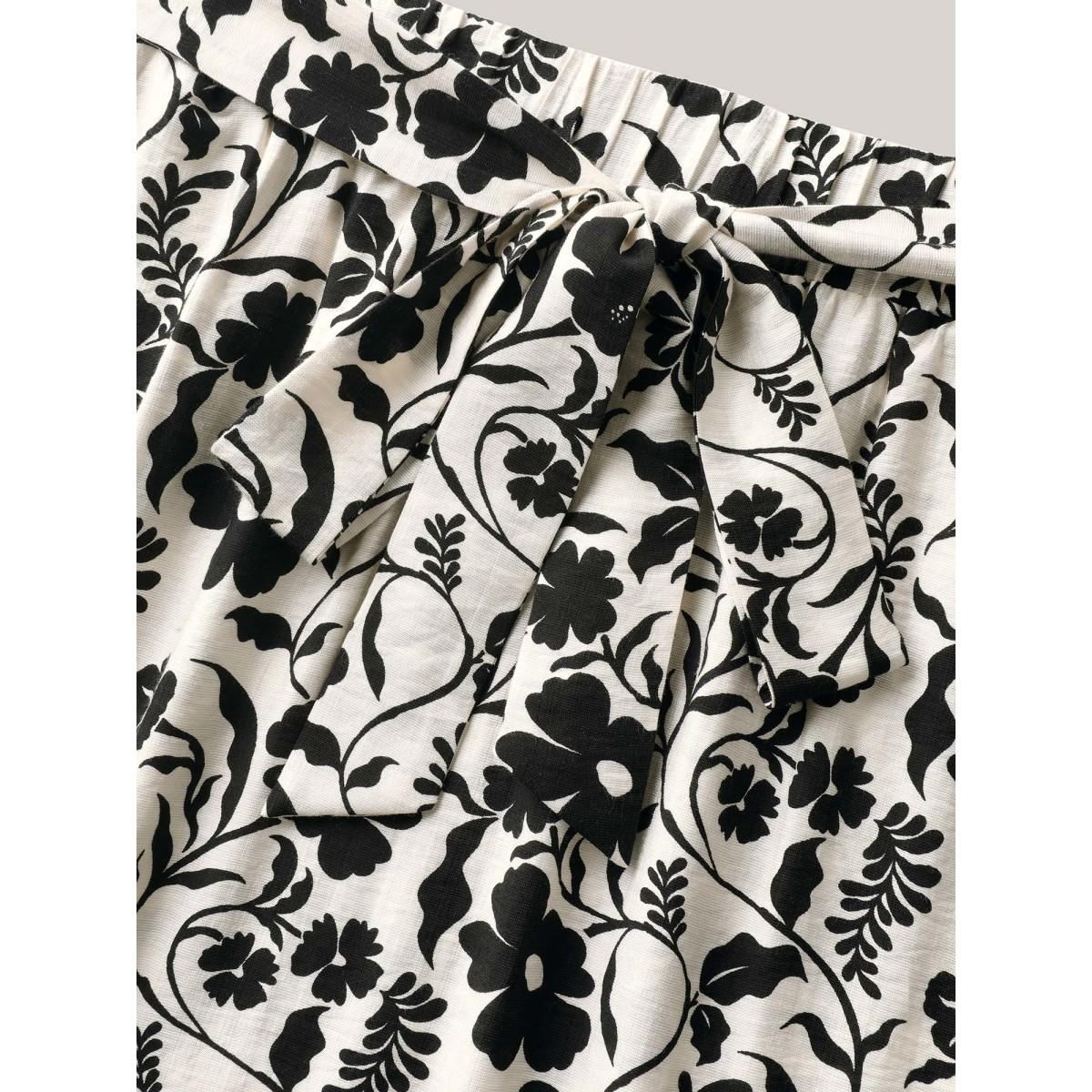 Plus Size Floral Print Belted Midi A-Line Skirt Women Originalwhite Loose No stretch Side seam pocket Belt Everyday-Casual Skirts BloomChic 30/6X Product Image