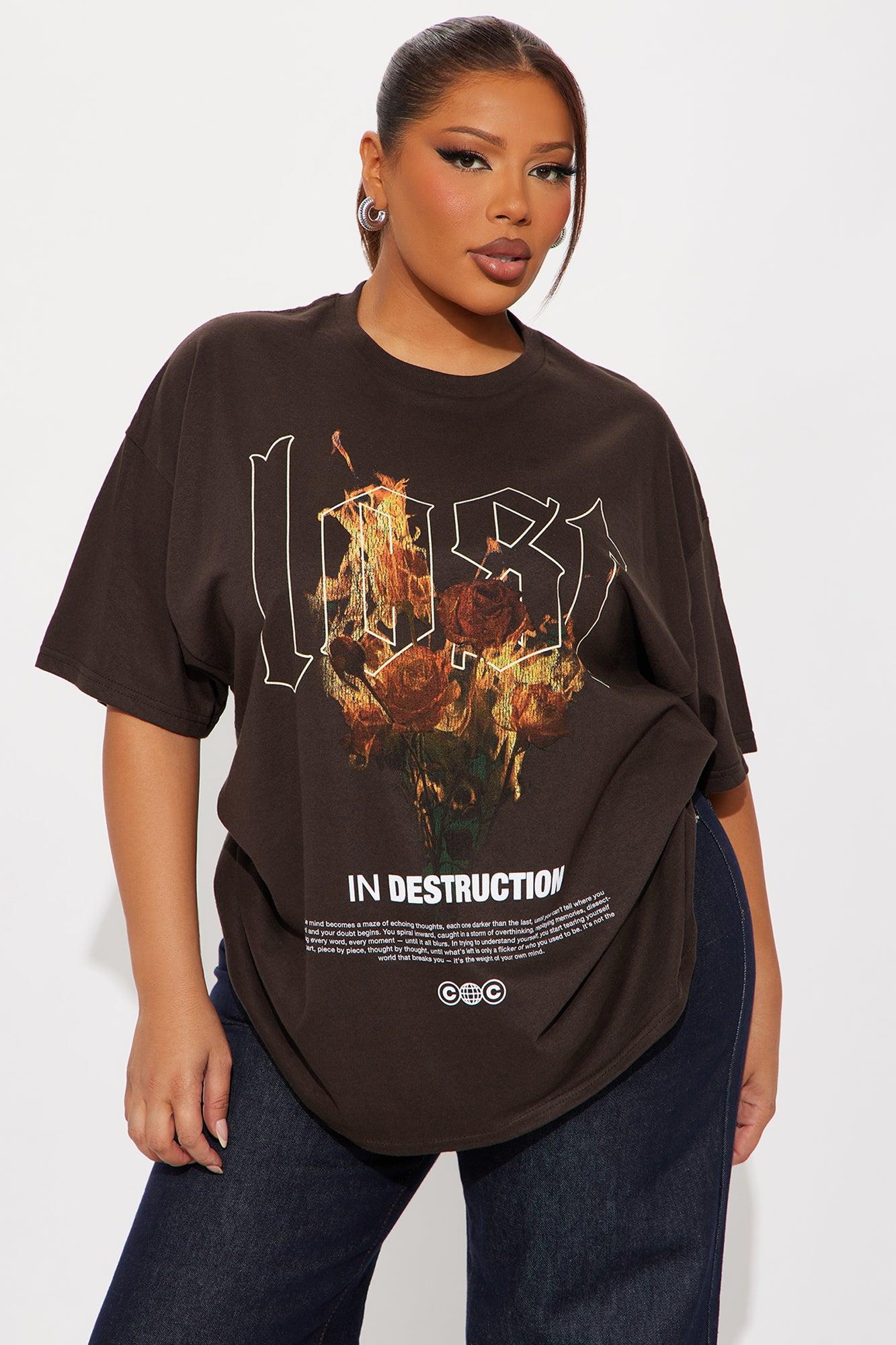 Lost Rose Flames Oversized Tee - Brown Female Product Image