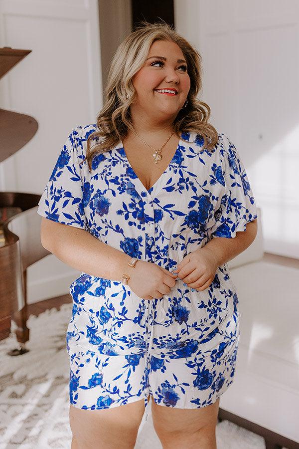 Life In Full Bloom Floral Romper in Royal Blue Curves Product Image