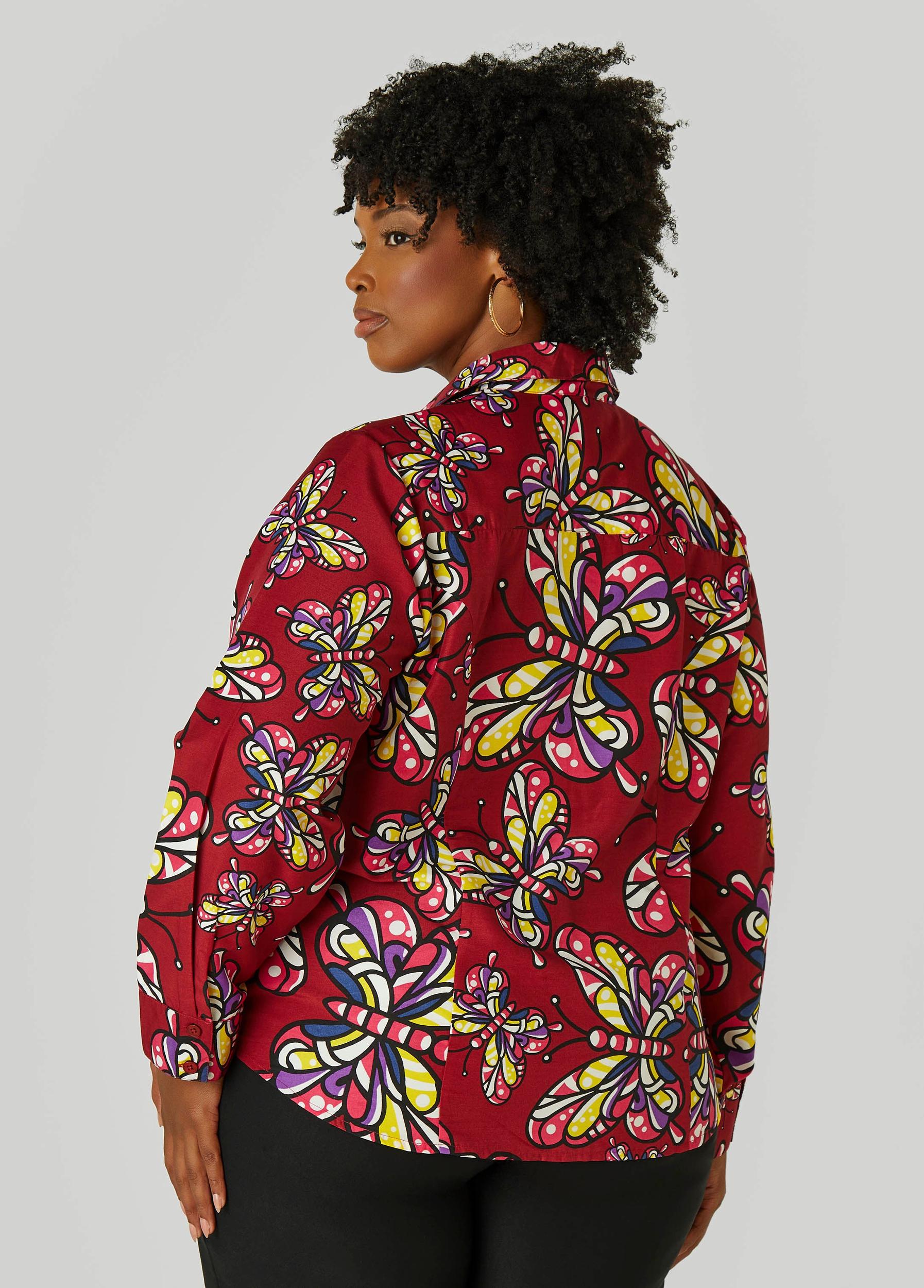 Plus Size Butterfly Print Shirt Ashley Stewart Product Image