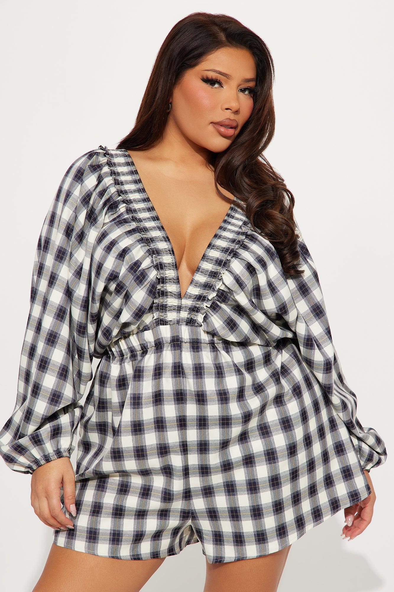 Penelope Plaid Romper - Navy/combo Product Image