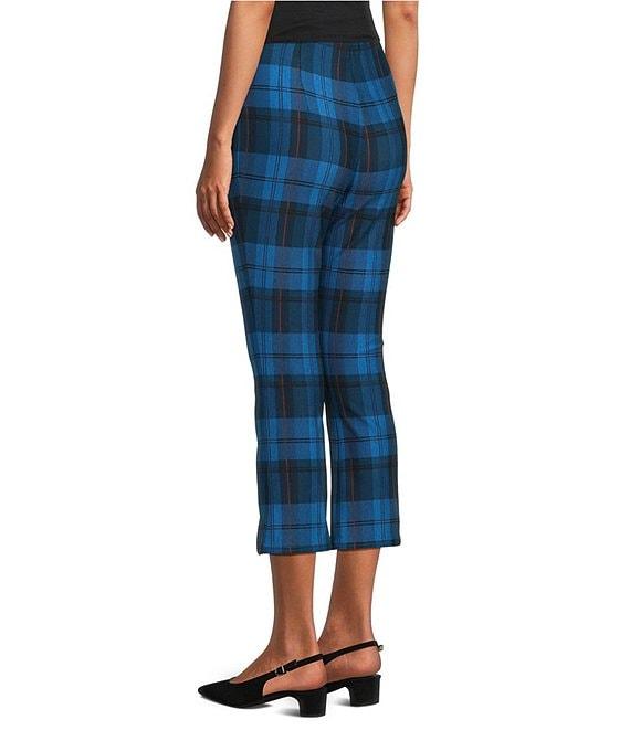 Slim Factor by Investments Ponte Knit Vallarta Blue Plaid No Waist Kick Flare Crop Split Hem Pants Product Image