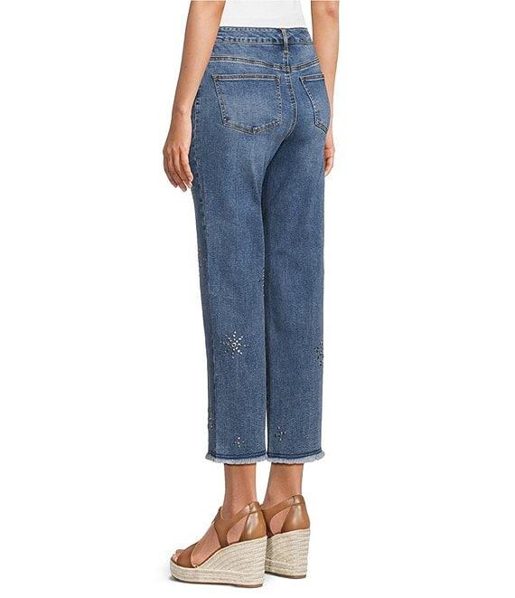 John Mark 5-Pocket Heat Set Detail Frayed Hem Cropped Jeans Product Image