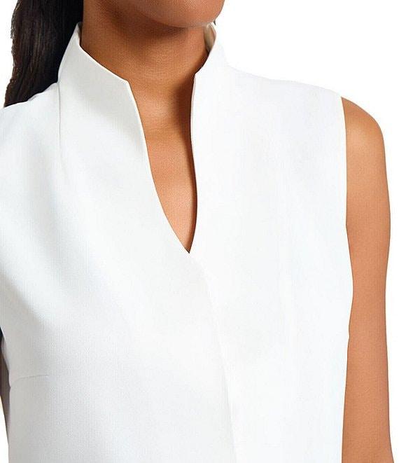 Ming Wang Crepe De Chine Mandarin V-Neck Sleeveless Button Front Tank Product Image