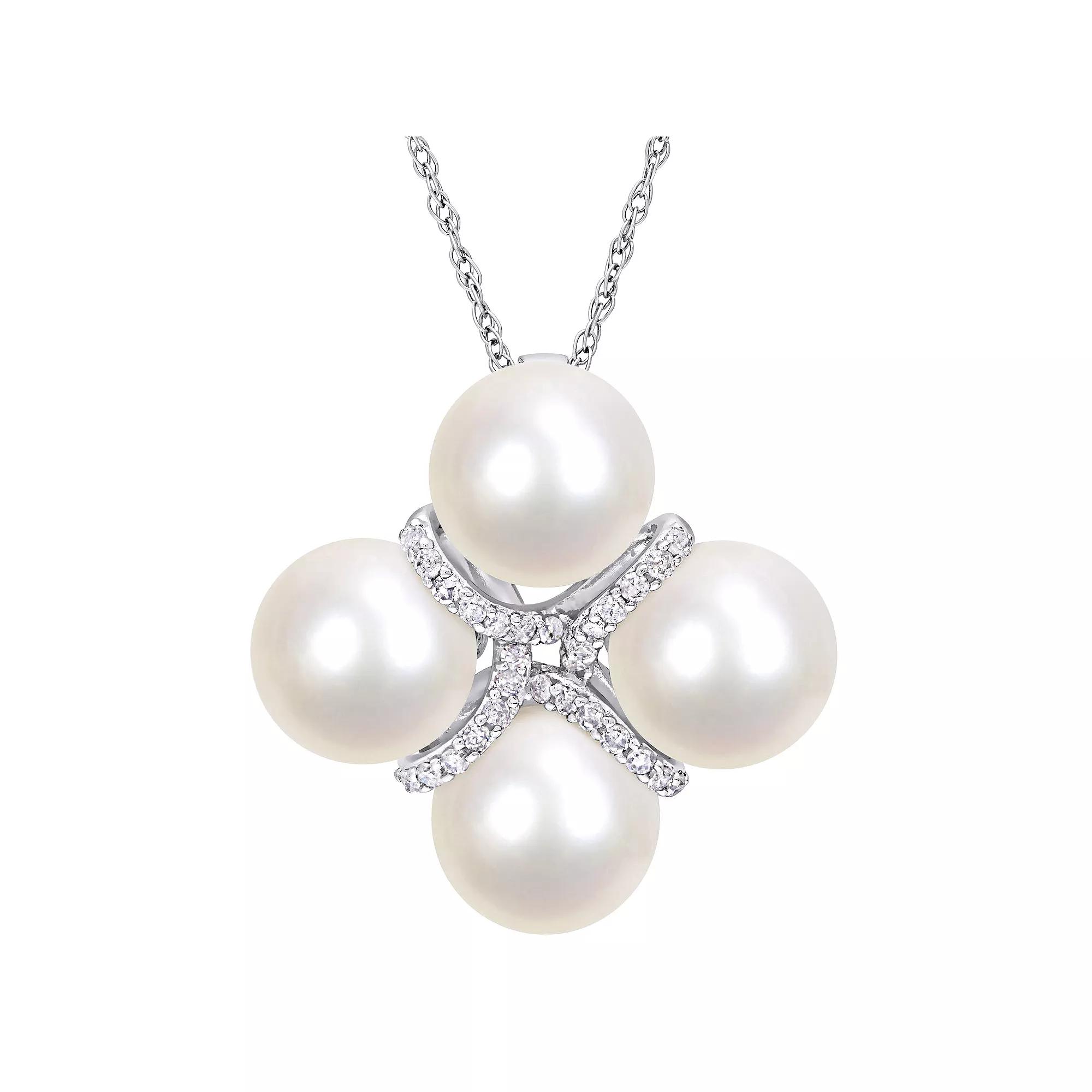 Stella Grace 10k White Gold Freshwater Cultured Pearl & 1/7 Carat T.W. Diamond Necklace, Women's, Size: 17" Product Image