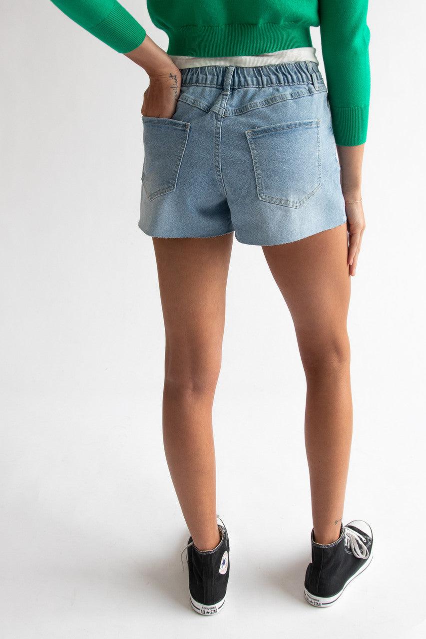 Embroidered Cut Off Denim Shorts Product Image