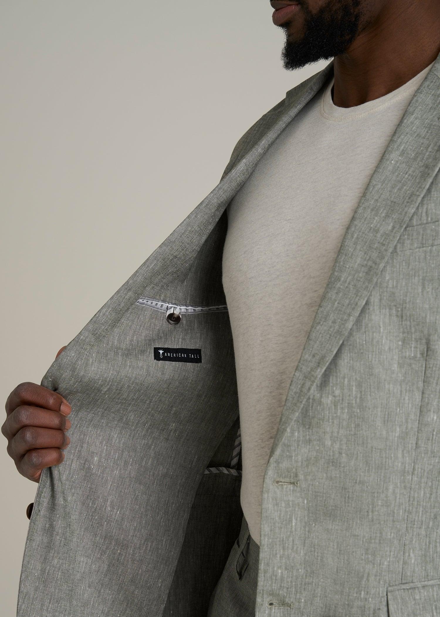 Stretch Linen Blazer for Tall Men in Climbing Ivy Linen Male Product Image