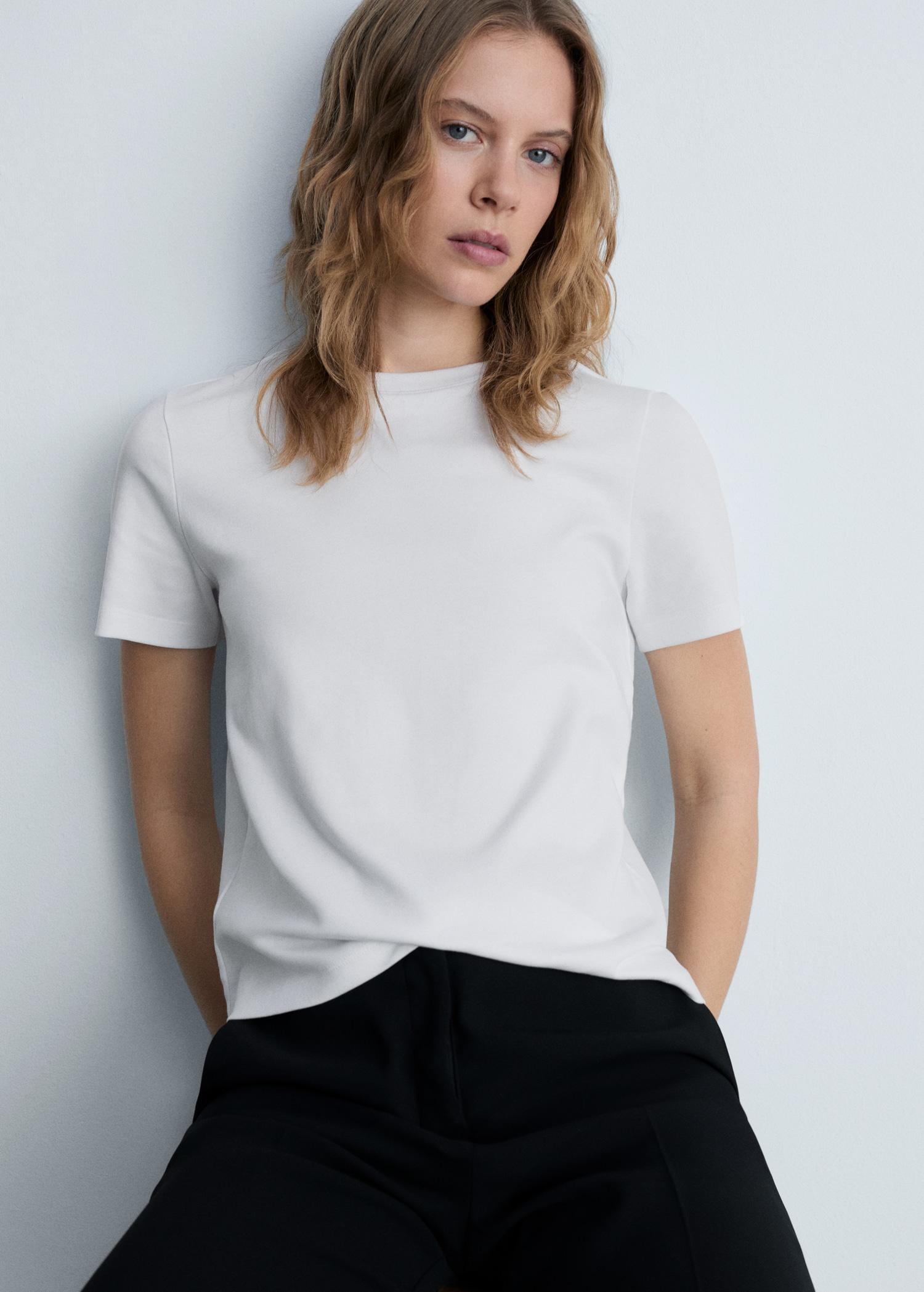 Short-sleeved cotton t-shirt - Women | MANGO USA Product Image