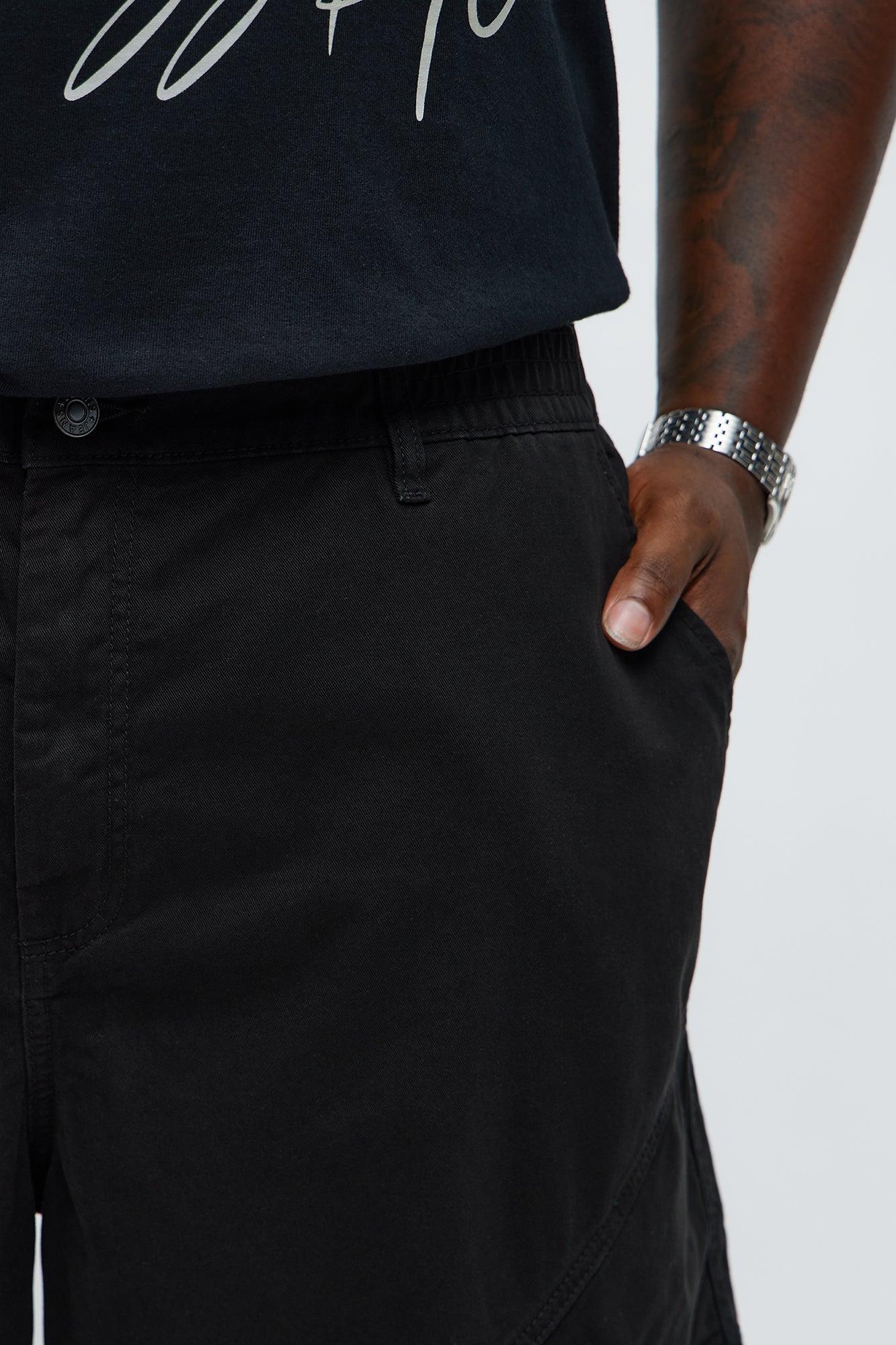 Baggy Hidden Lines Cargo Shorts - Black Male Product Image