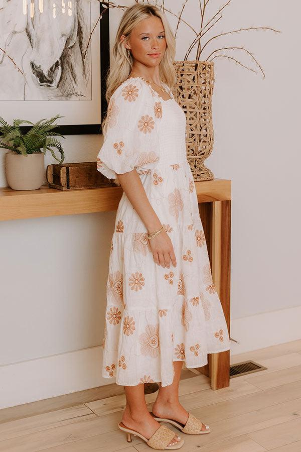 Whispering Fields Floral Embroidered Midi Dress Product Image