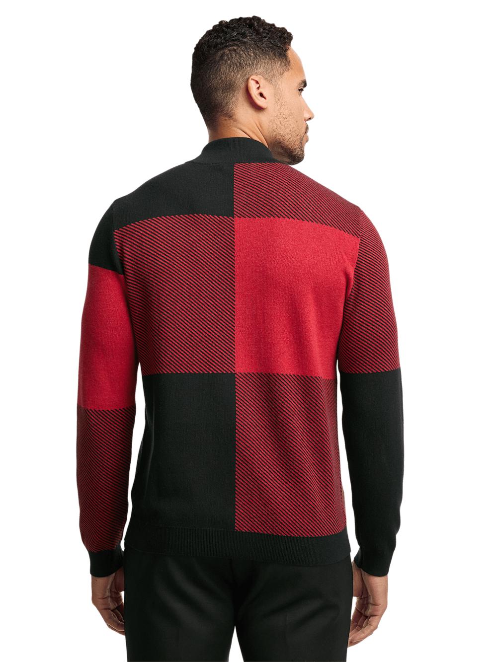 Cotton Full Zip Mock Neck Sweater - Red/black Product Image