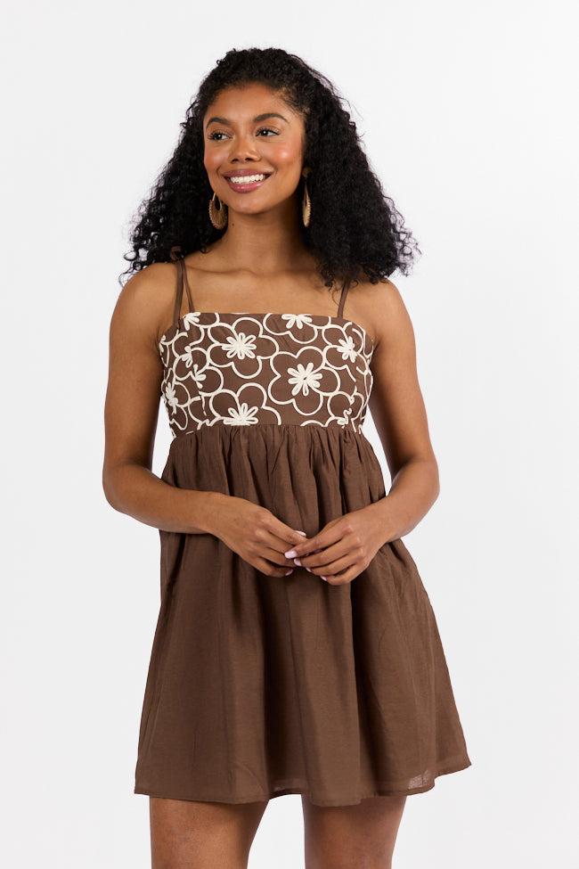 Blooming Confidence Brown Embroidered Floral Dress FINAL SALE Product Image