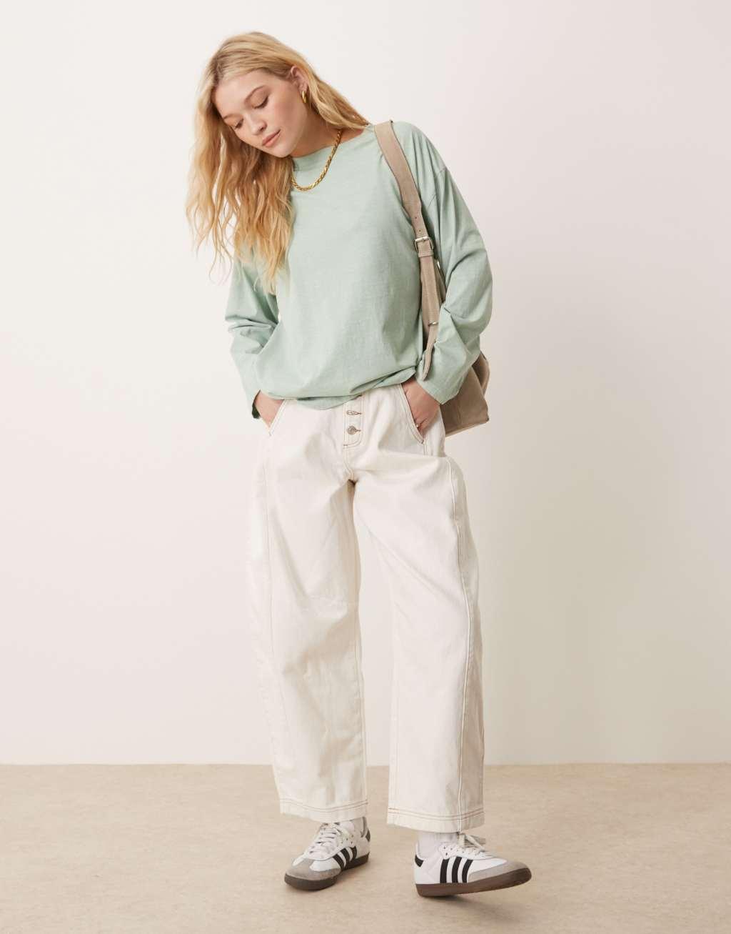 ASOS DESIGN long sleeve skater tee in sage Product Image