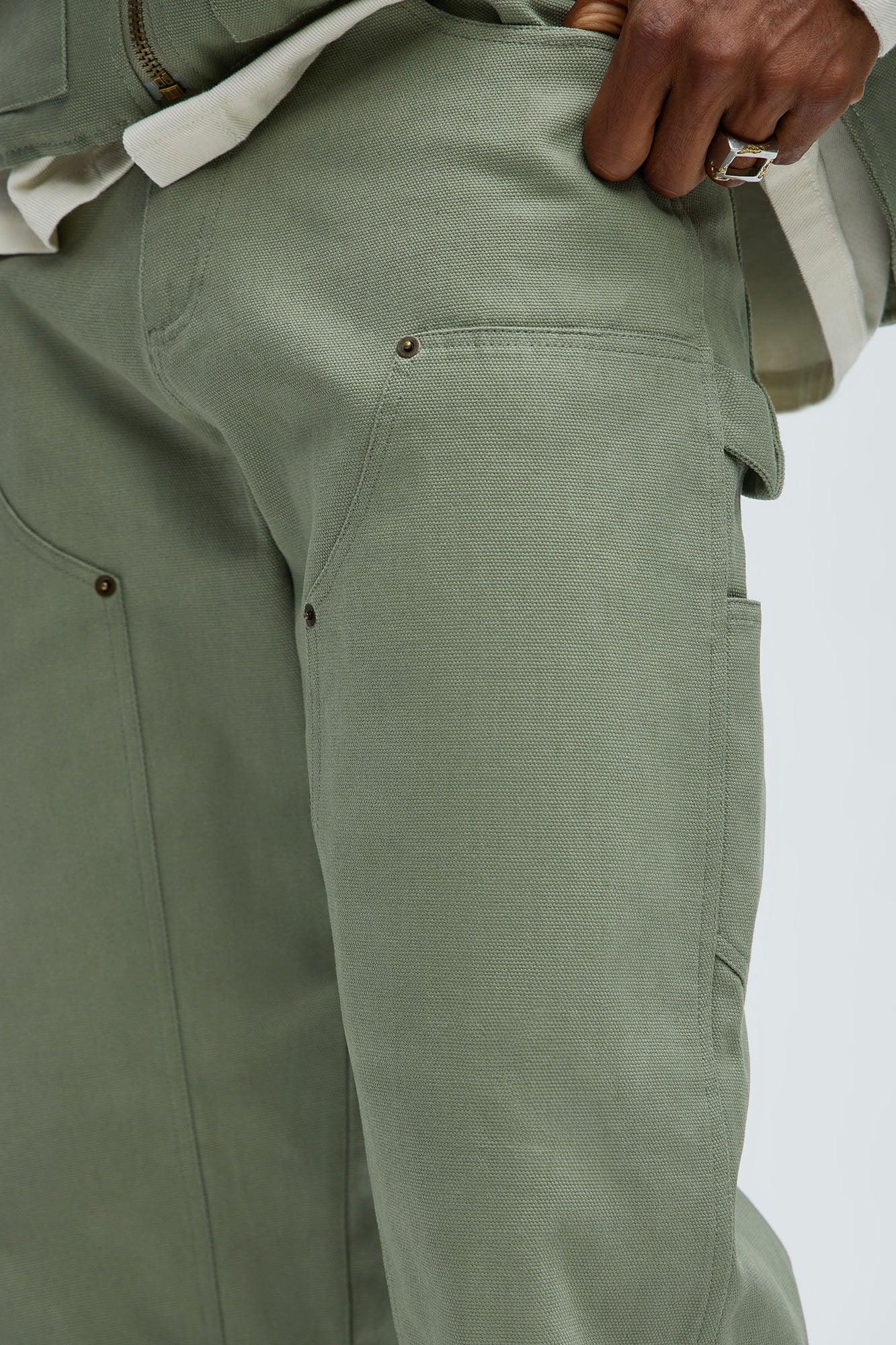 Alexander Double Knee Straight Utility Canvas Pants - Olive Product Image