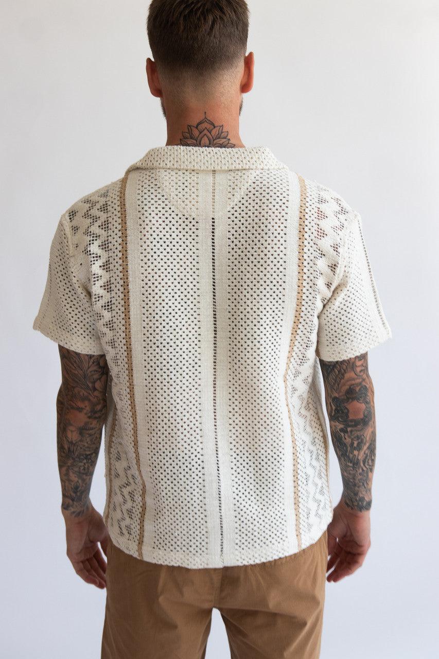 Stripe Cabana Crochet Button Up Shirt Product Image