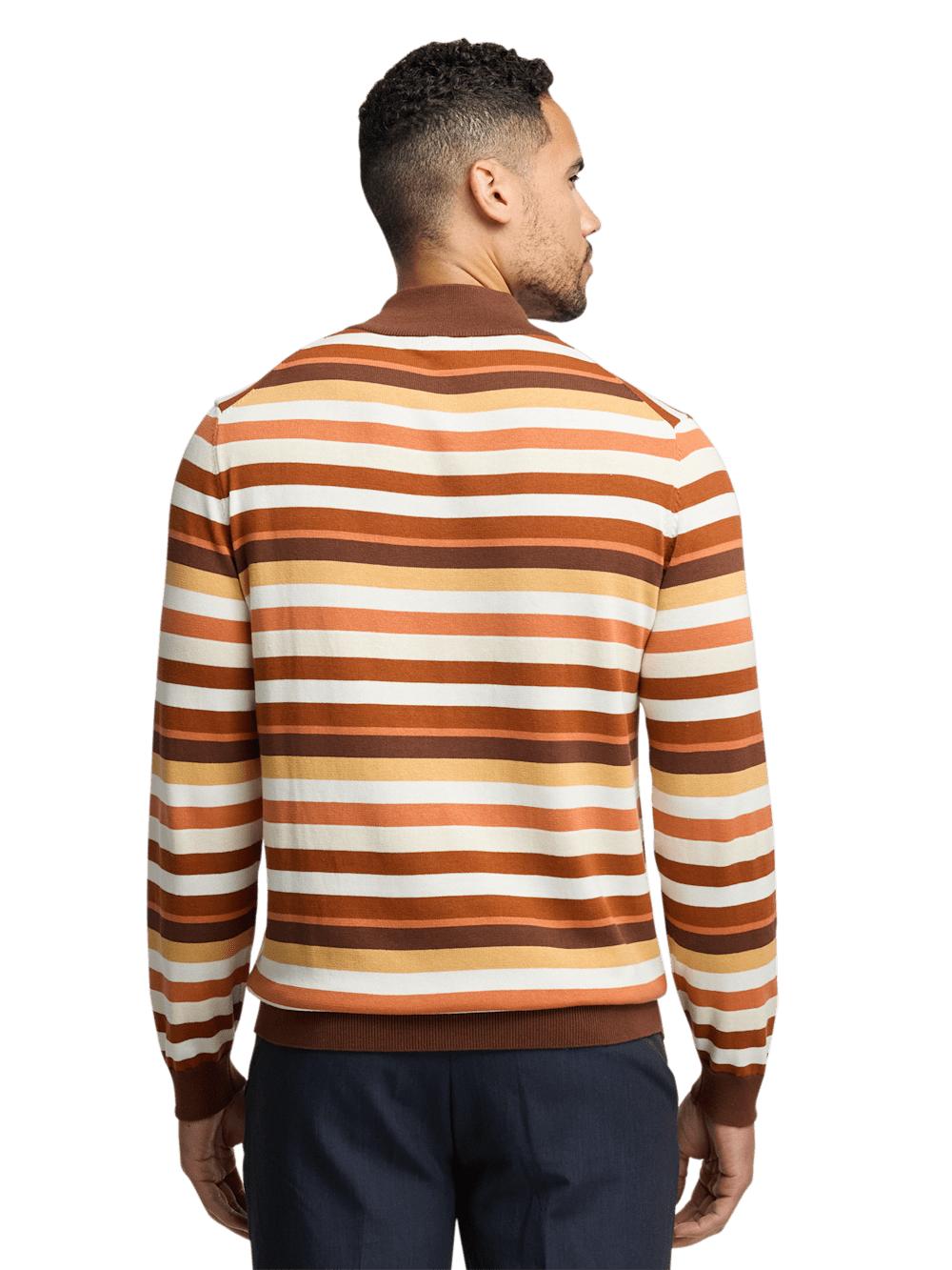 Cotton Quarter Zip Mock Neck Sweater - Brown Multi Product Image