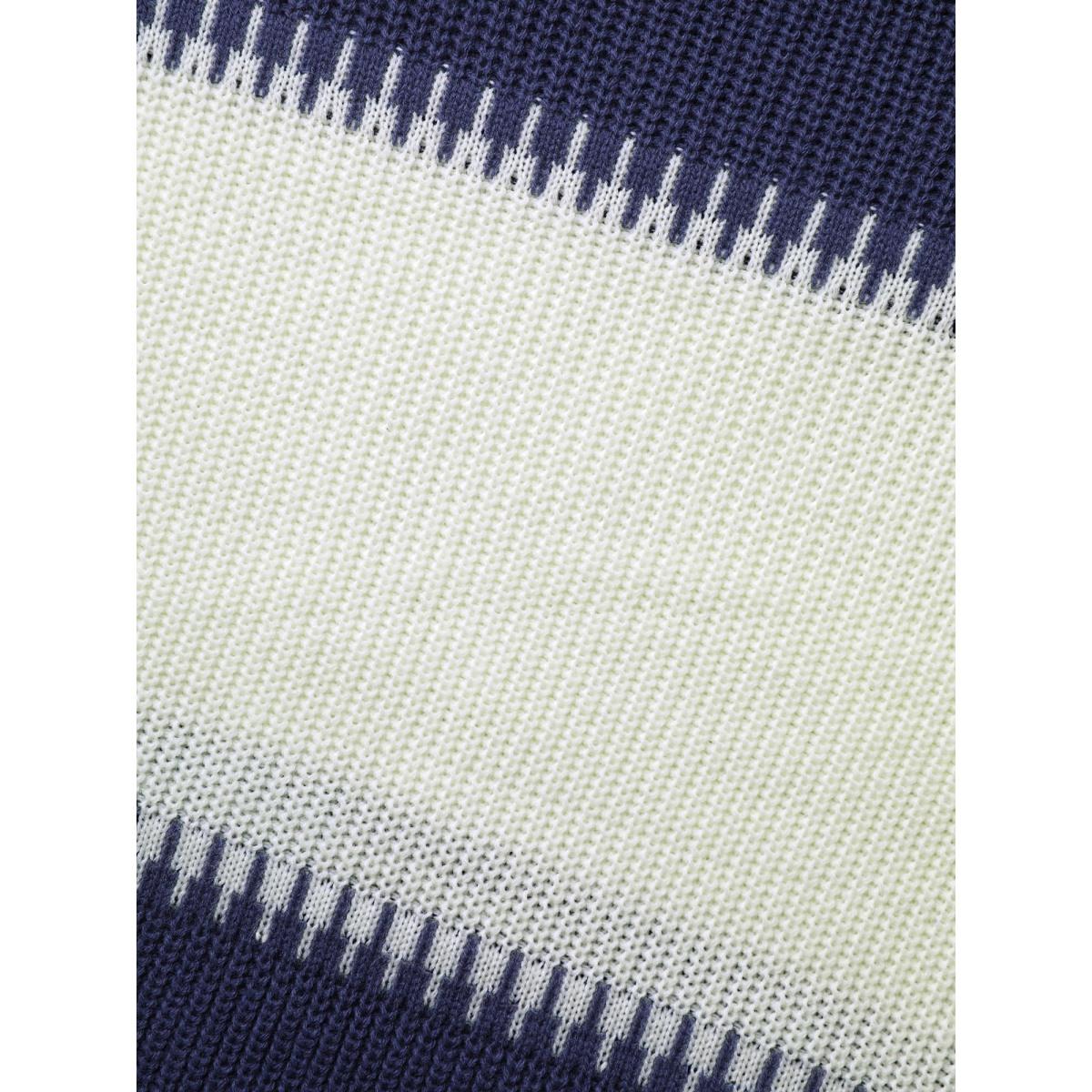 Plus Size Crew Neck Contrast Patchwork Pullover Indigo Women Leisure Loose Long Sleeve Round Neck Casual Pullovers BloomChic 12/L Product Image