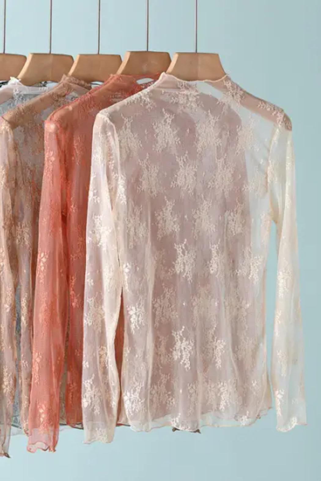 Floral Lace Sheer Mesh Layering See Through Top Product Image