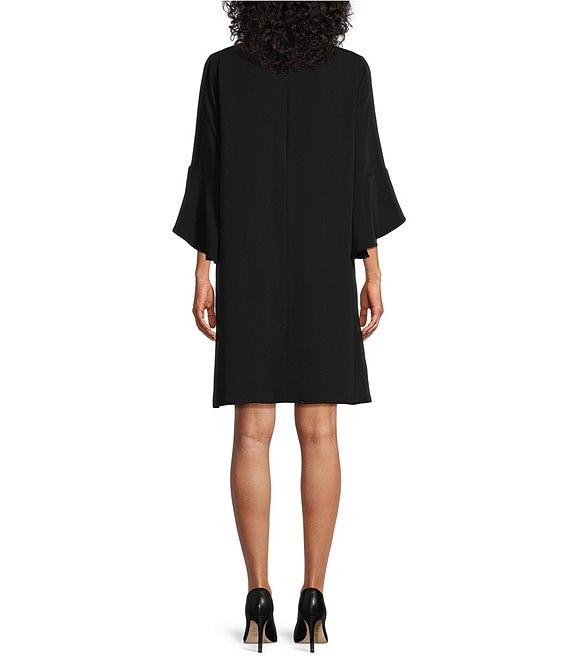 Caroline Rose Julia Matte Crepe 3/4 Ruffle Sleeve Shift Round Neck Shift Dress Product Image