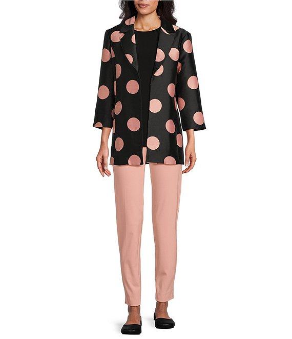 Multiples Jacquard Dot Print Notch Lapel Collar 3/4 Sleeve Pocketed Fitted Jacket Product Image