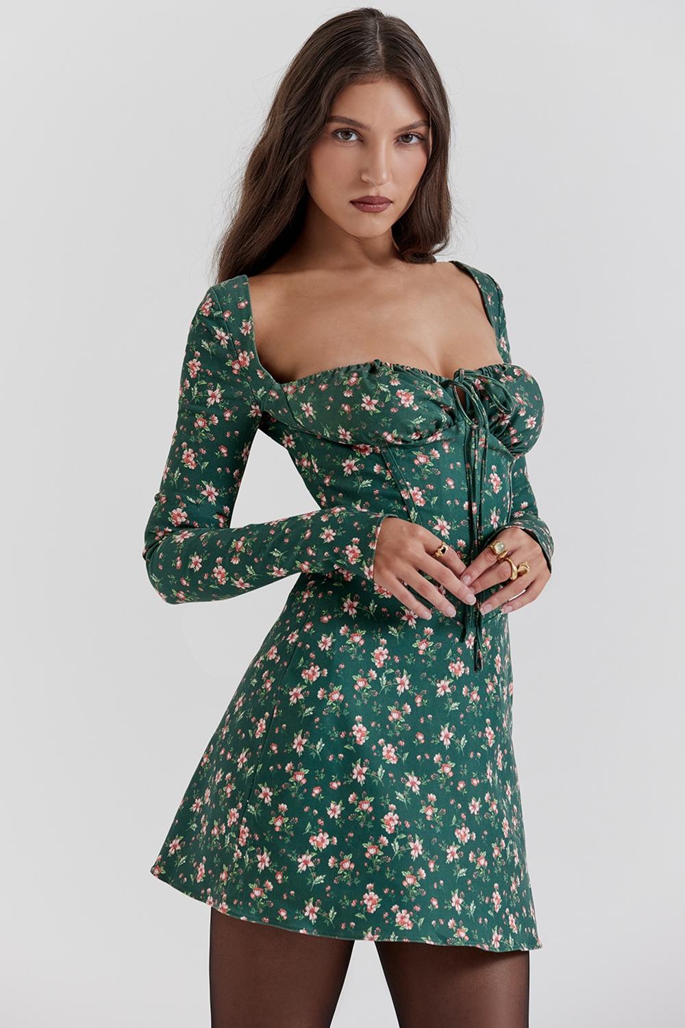 Malika  green floral corset mini dress Product Image