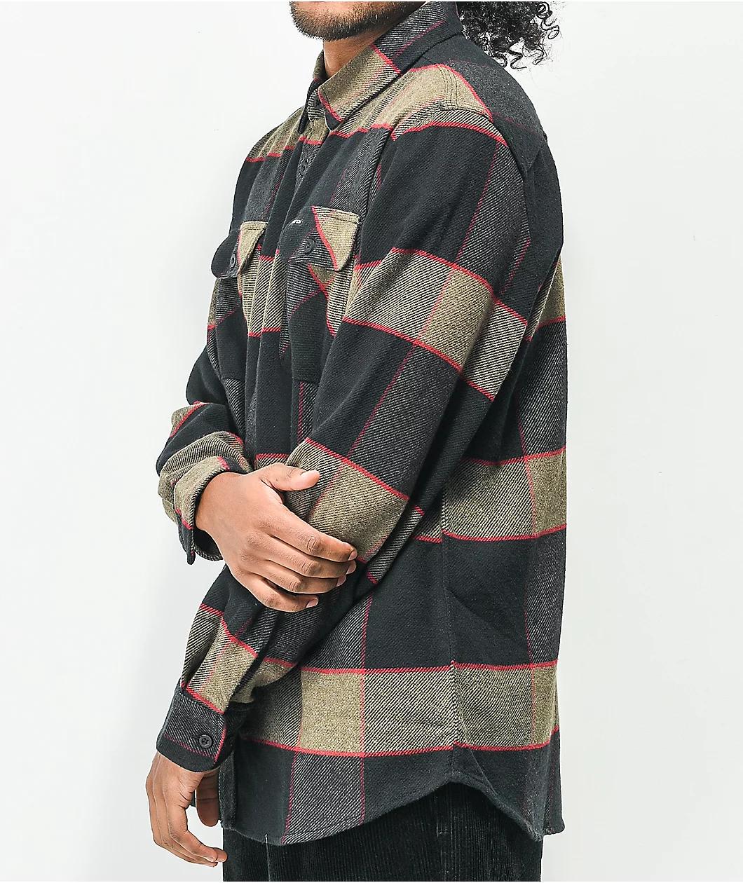 Brixton Bowery Brown, Grey, & Charcoal Plaid Flannel Shirt Product Image