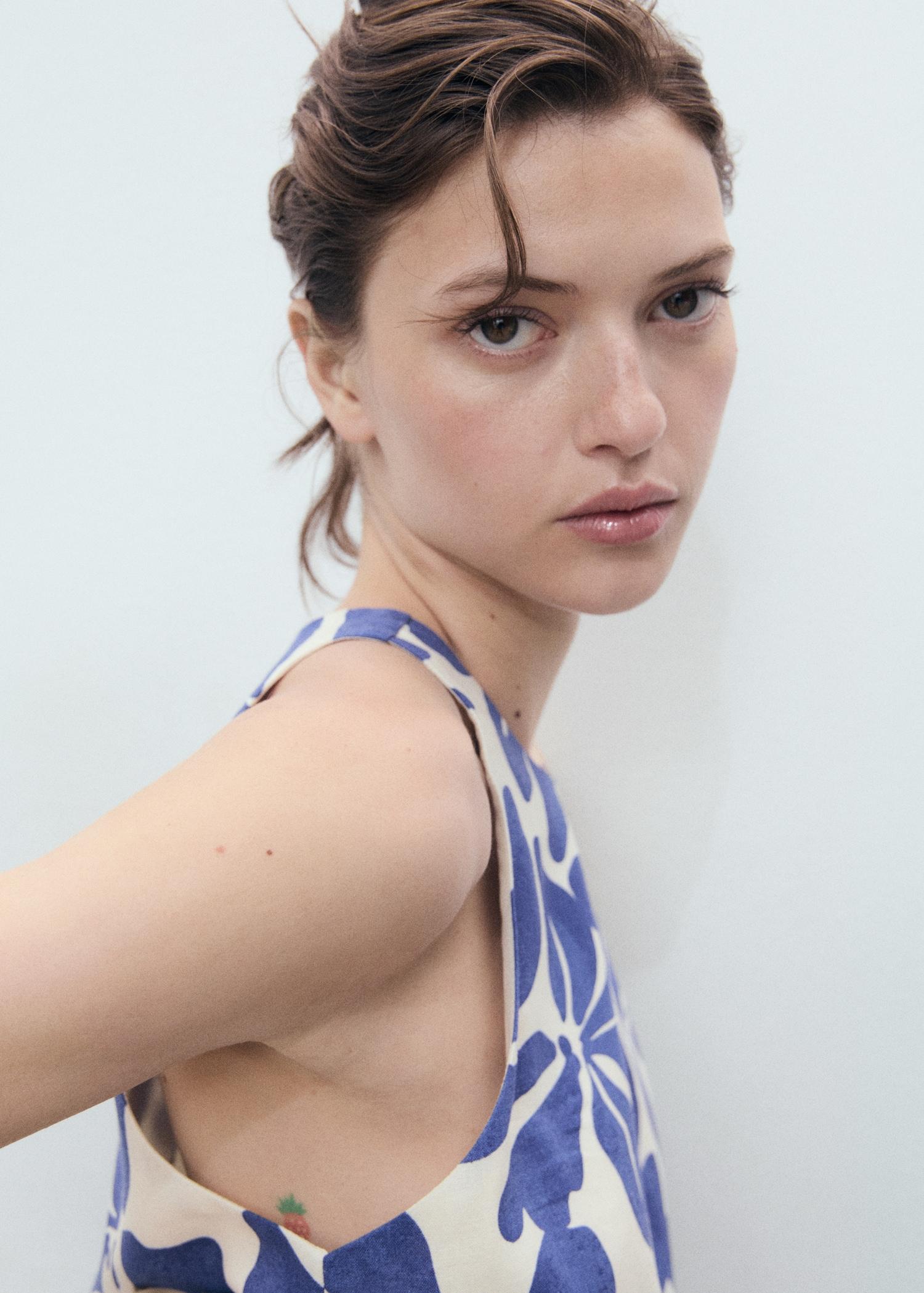 Printed linen-blend top - Women | MANGO USA Product Image