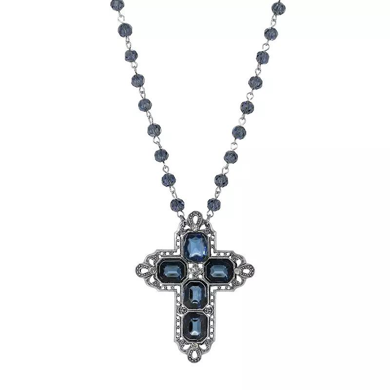 1928 Crystal Cross Beaded Necklace, Womens, Blue Product Image