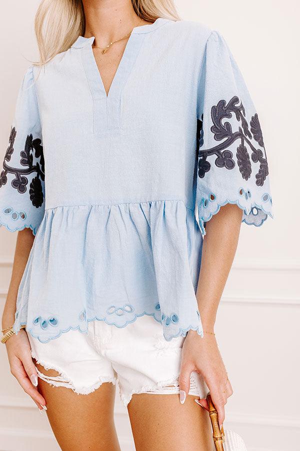 Vacay In The Hamptons Embroidered Top in Sky Blue Product Image