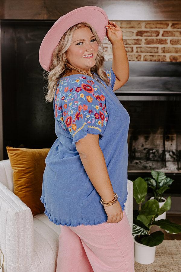Loving The Sun Embroidered Top In Airy Blue Curves Product Image