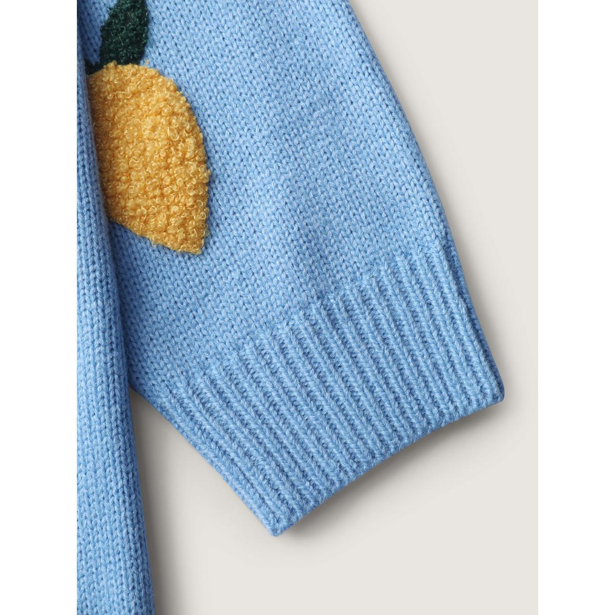 Plus Size Lemon Embroidery V-Neck Pockets Knit Cardigan LightBlue Women Playful Loose Long Sleeve Casual Cardigans BloomChic 22-24/3X Product Image