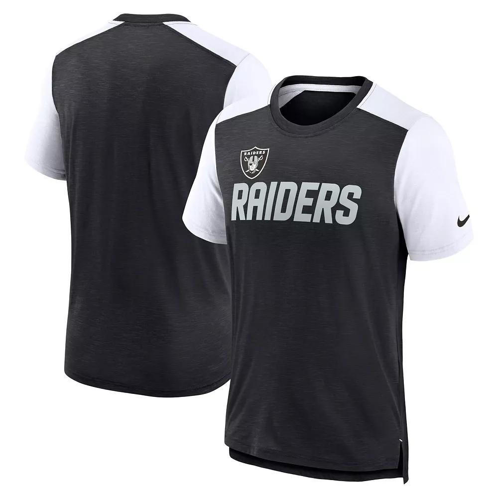 Men's Nike Heathered Black/White Las Vegas Raiders Color Block Team Name T-Shirt,  Product Image