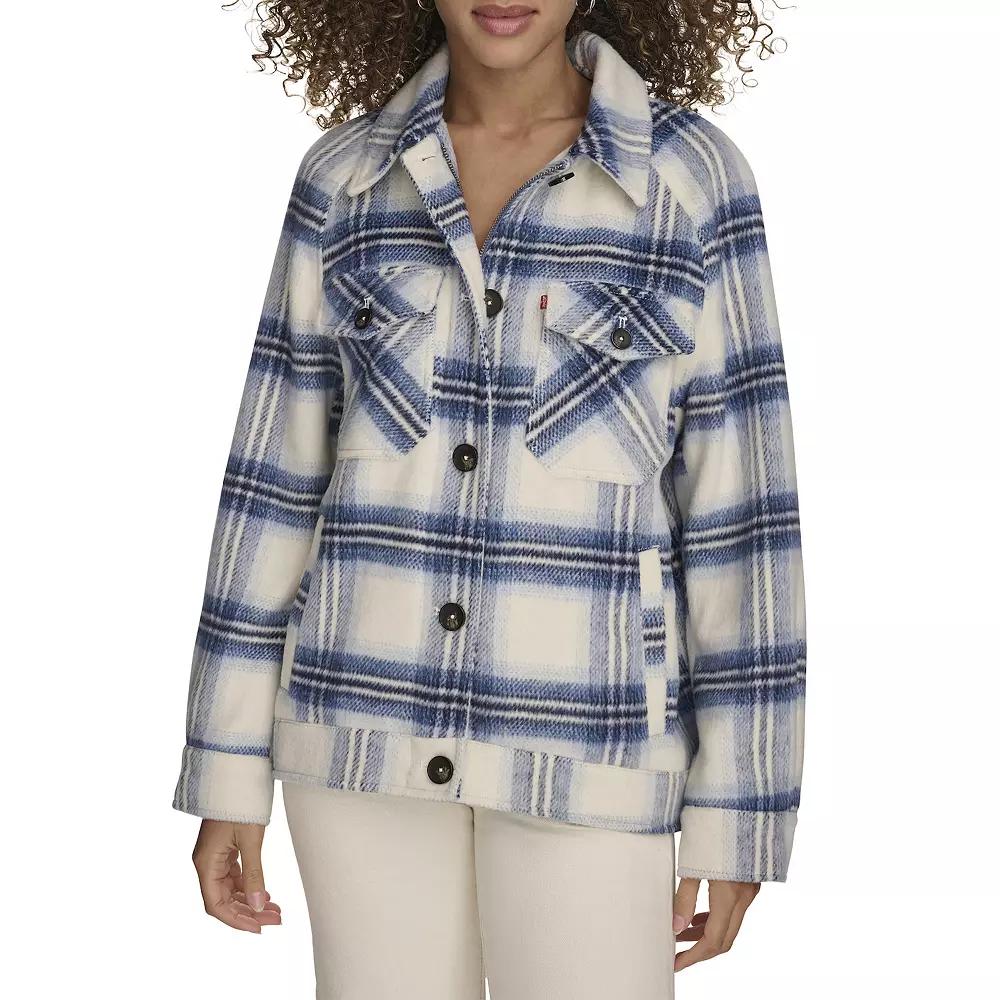 Women's Levi's® Wool Blend Raglan Sleeve Shirt Jacket, Size: XS, Purple Plaid Product Image