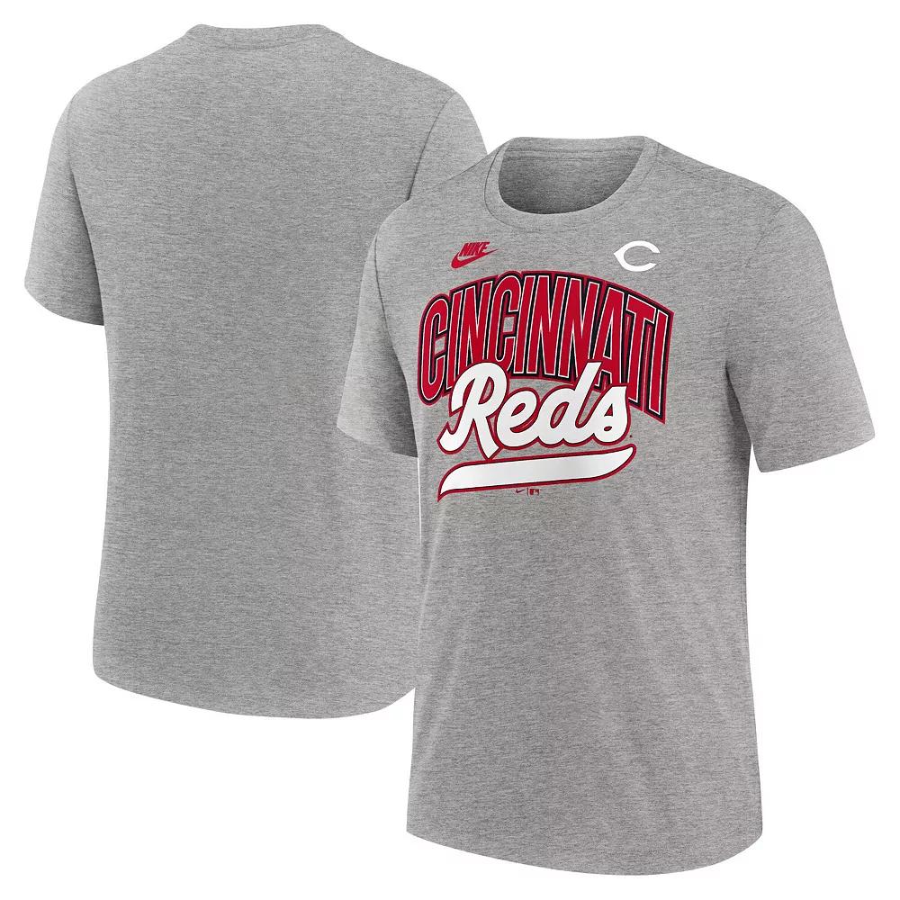 Men's Nike Heather Gray Cincinnati Reds Cooperstown Collection Retro Tri-Blend T-Shirt,  Product Image