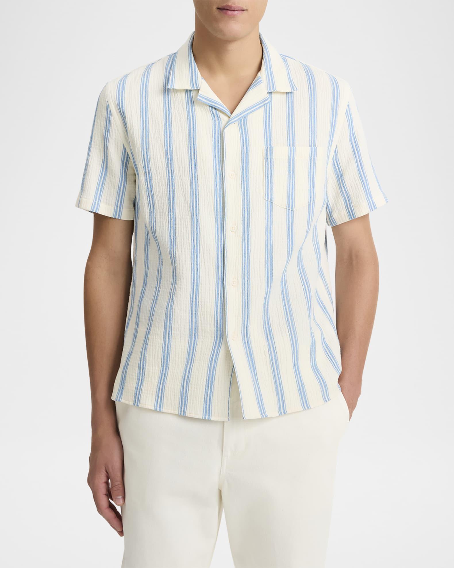 Men's Textured Stripe Italian Cotton Cabana Shirt Product Image