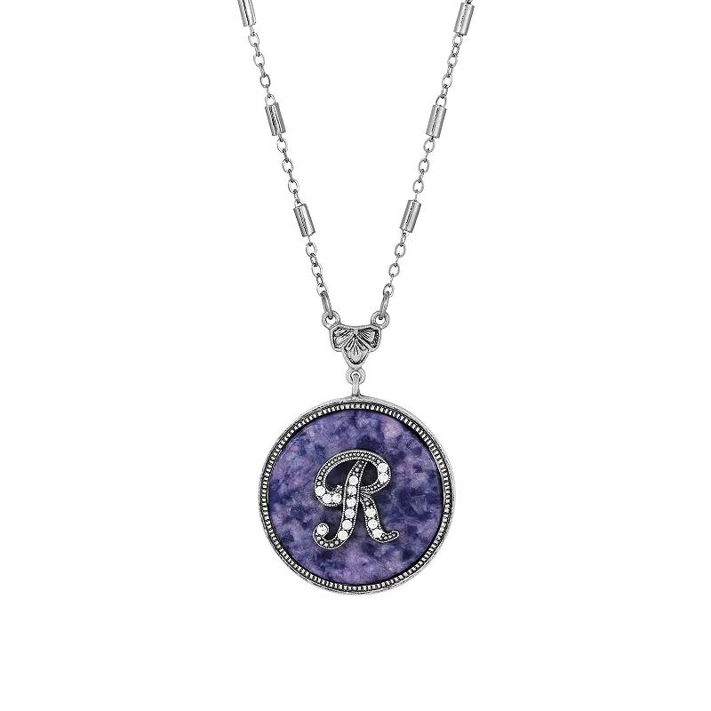 1928 Silver Tone Round Initial Pendant Necklace, Women's, J Product Image