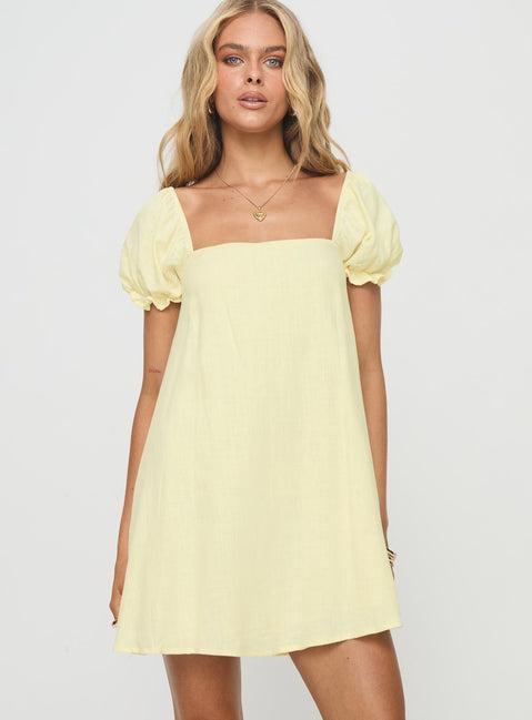 Beyond Linen Blend Mini Dress Yellow Product Image