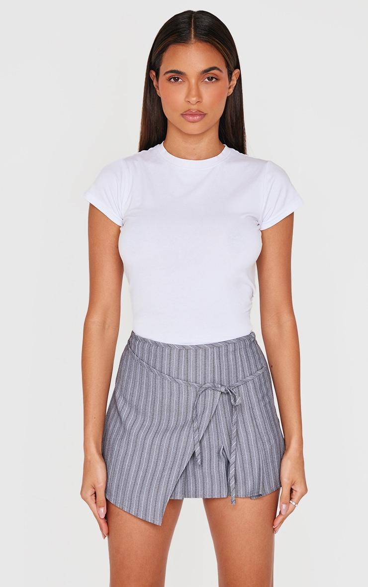 Grey Striped Wrap Tie Detail Pleated Skirt Product Image