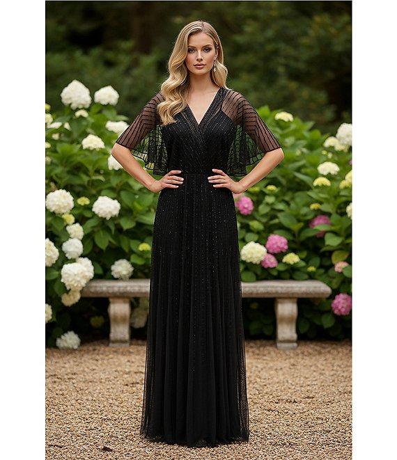 Terani Couture Flutter Sleeve Sequin Mesh Blouson Gown Product Image