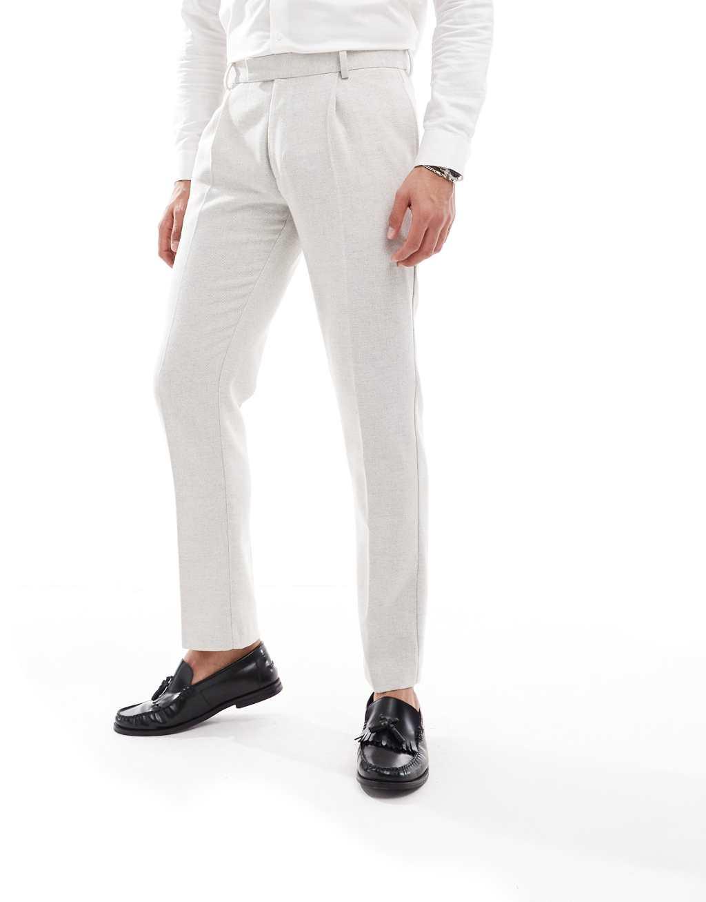 ASOS DESIGN slim suit pants with wool in ice gray herringbone Product Image