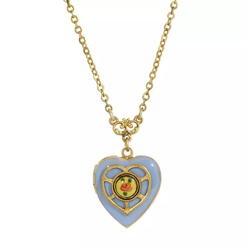 1928 Gold Tone Enamel Floral Heart Locket Necklace, Womens, Pink Product Image