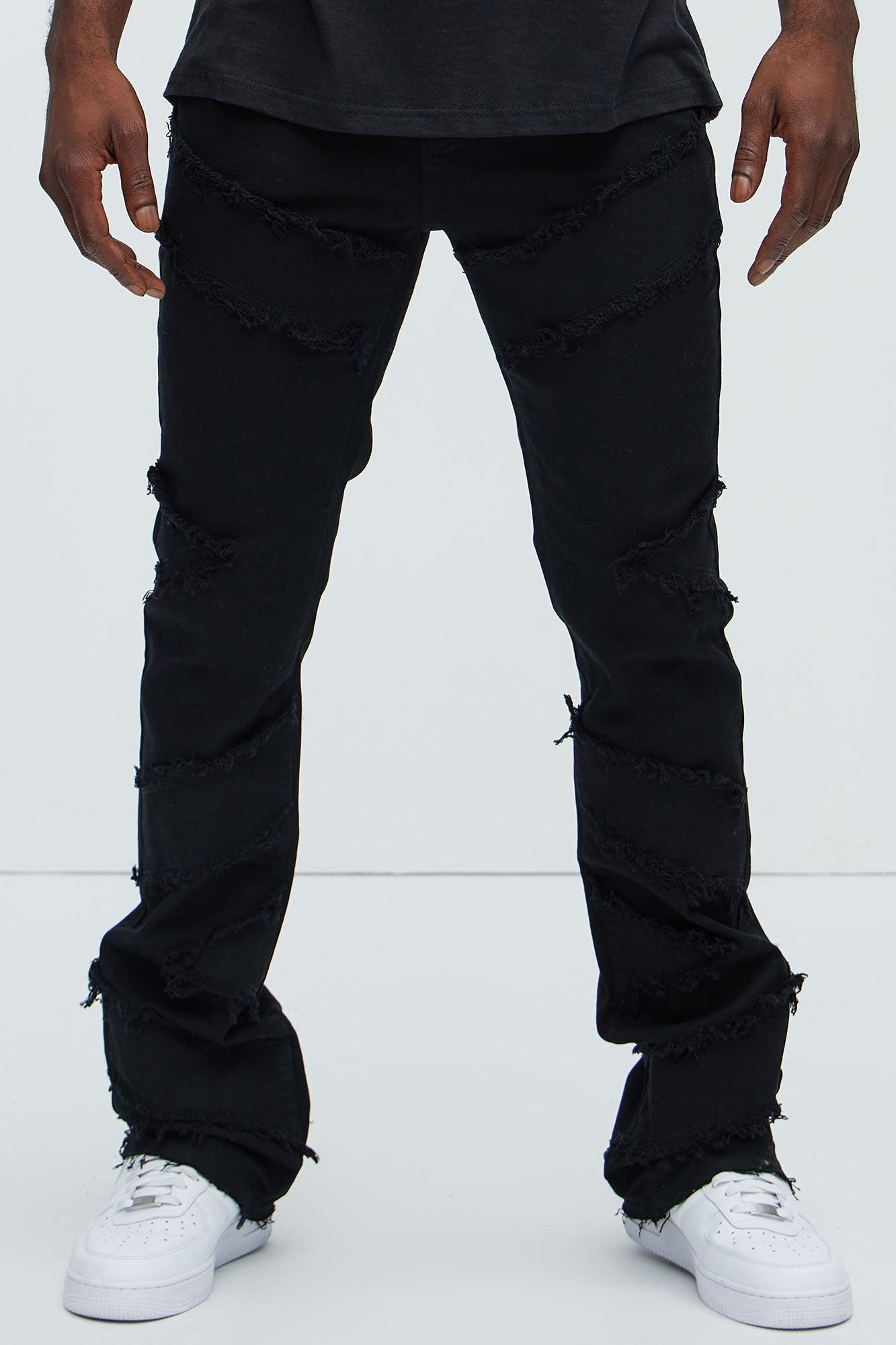 All Over Fray Stacked Skinny Flare Jeans - Black Product Image