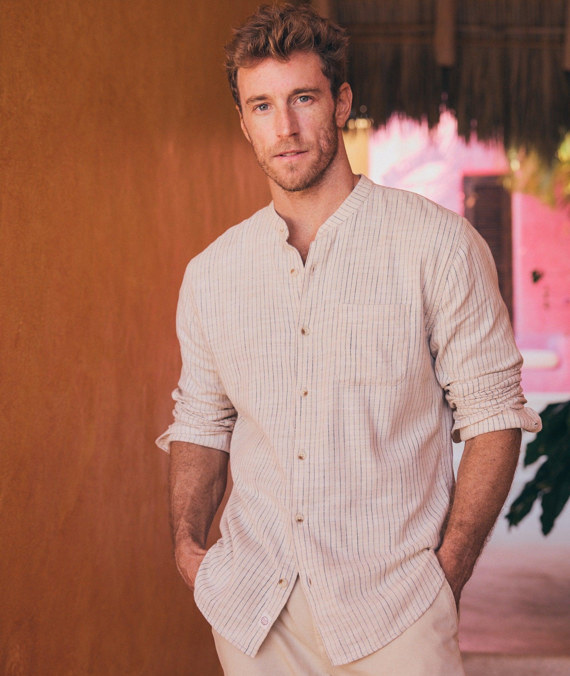 Banded Collar Stretch Selvage Shirt Product Image