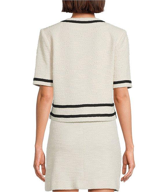 Preston & York Coordinating Brigid Knit Tweed Button Front Double Pocket Short Sleeve Jacket Product Image