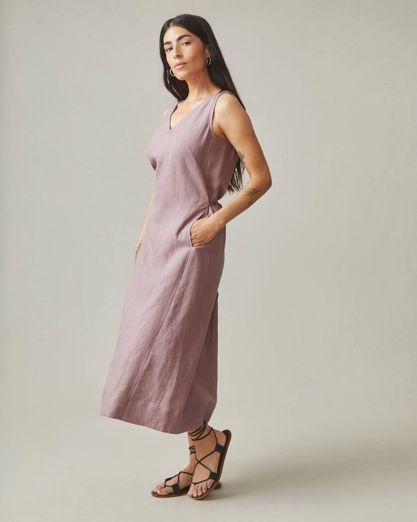 Women's Linen Tie Dress - Twilight Mauve Product Image