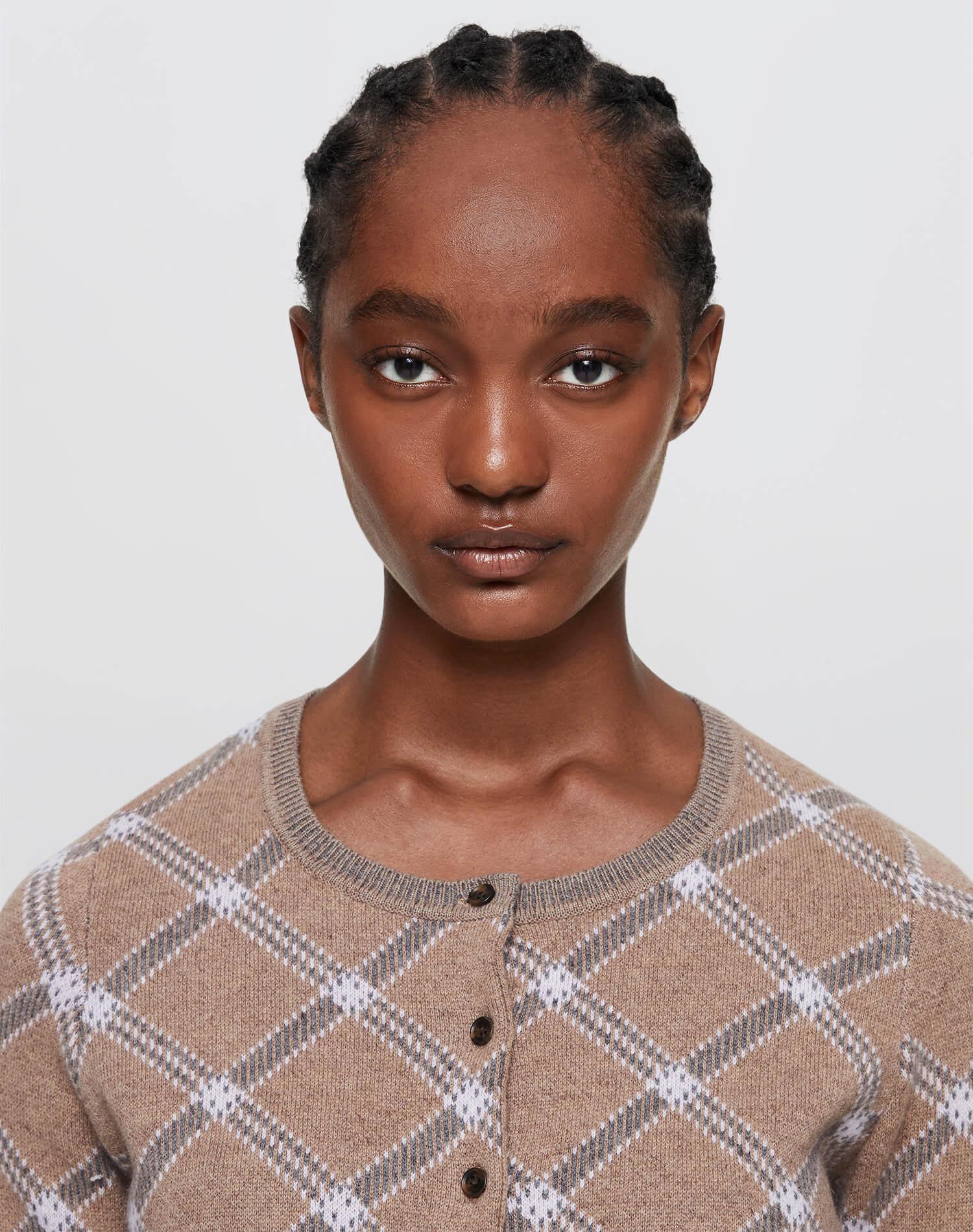 Cropped Crewneck Cardi - Camel Combo Product Image