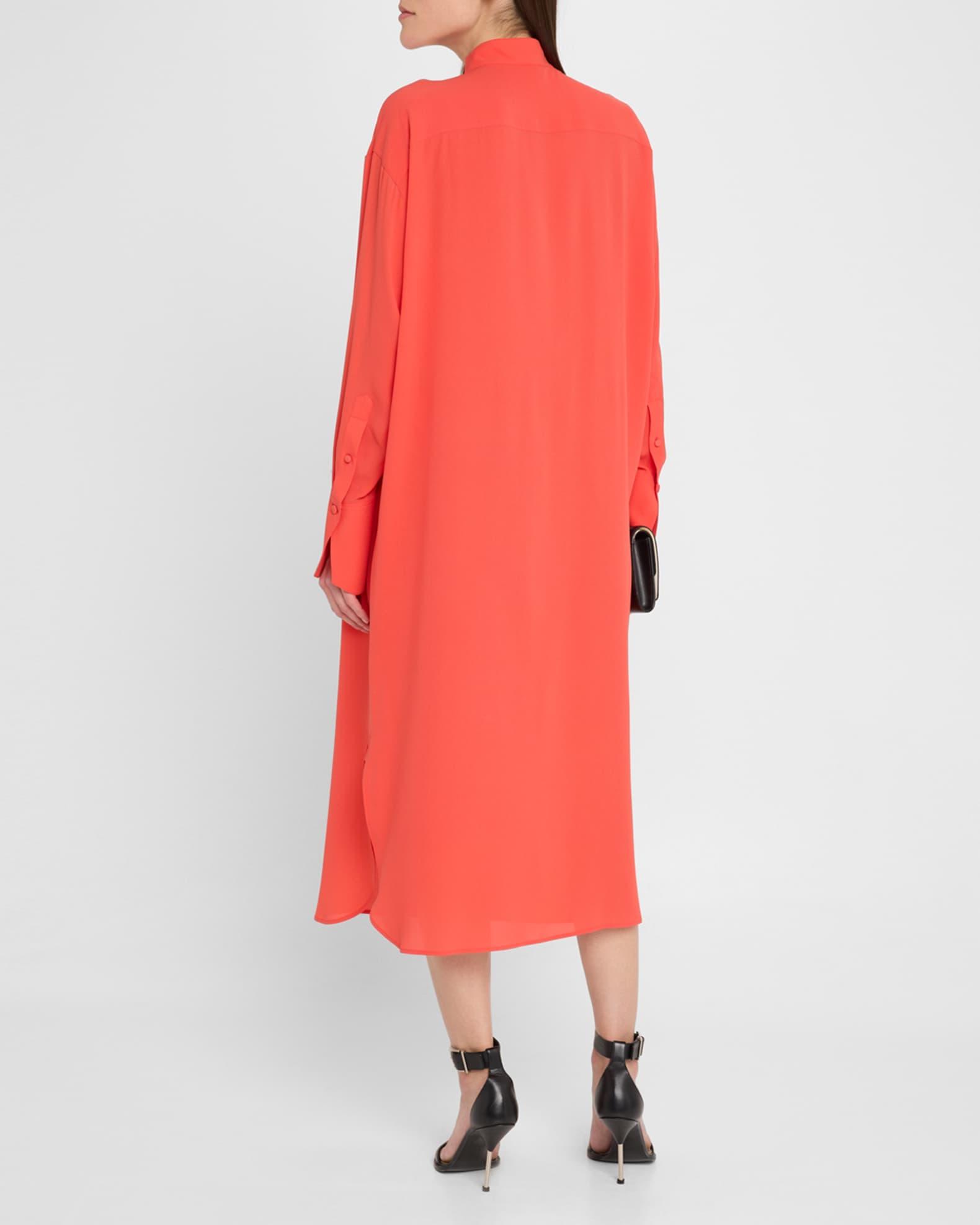 Long-Sleeve Silk Midi Day Shirtdress Product Image