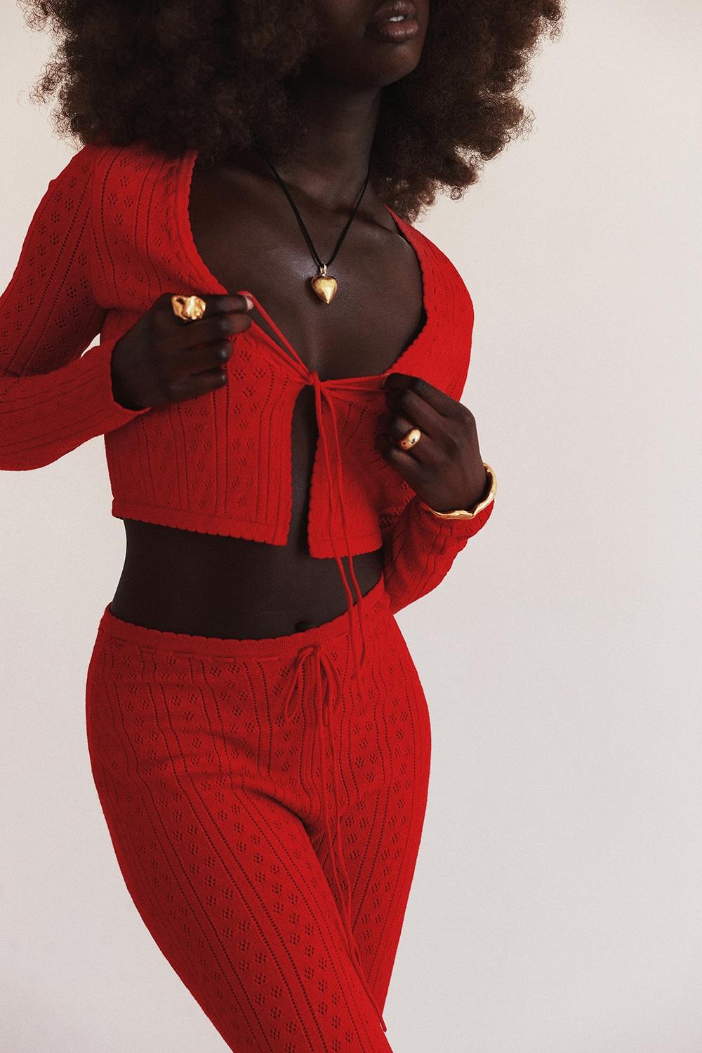 Perla  cherry ribbed knit top - sale Product Image